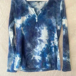 Blue Tie-Dye Long Sleeve Women's Top